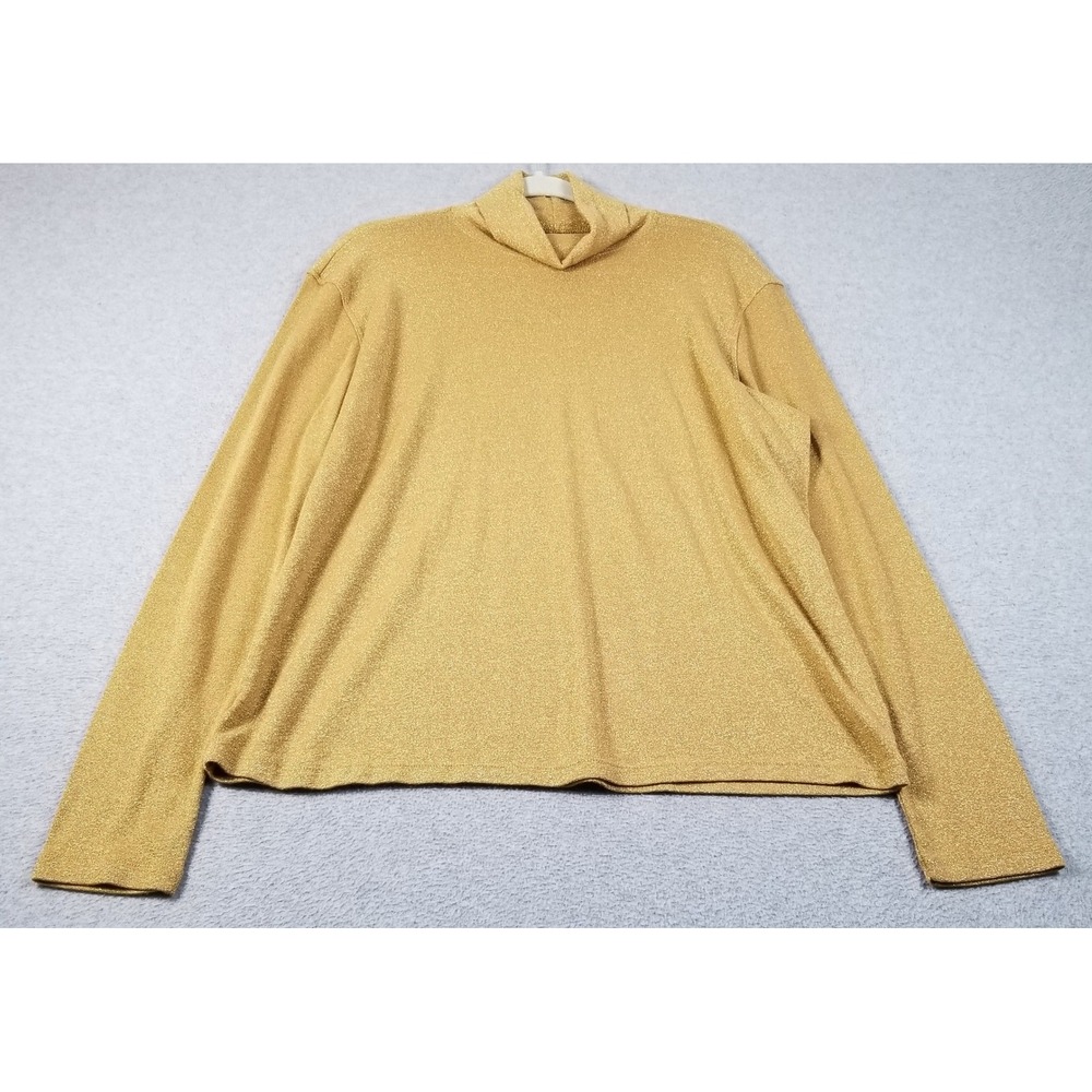 White Stag Turtleneck Sweater Women's XL Gold Metallic Knit Shimmer Long Sleeves